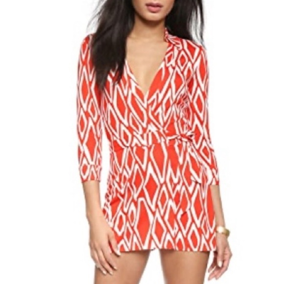 DVF Celeste Romper Red and Cream Design SZ 0 - Picture 4 of 9